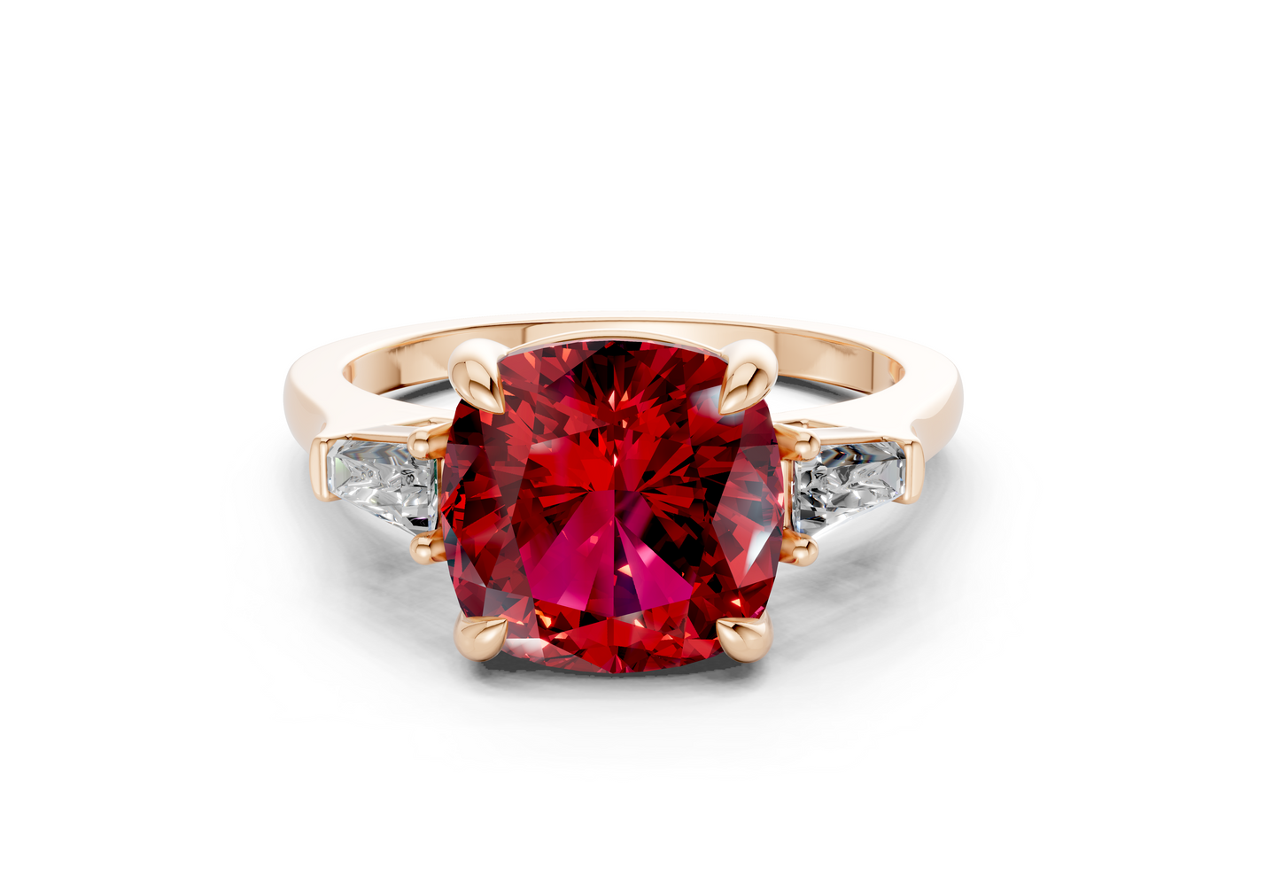 Isla Ruby Gemstone Three Stone Cushion Square Cut 1.8mm Engagement Ring