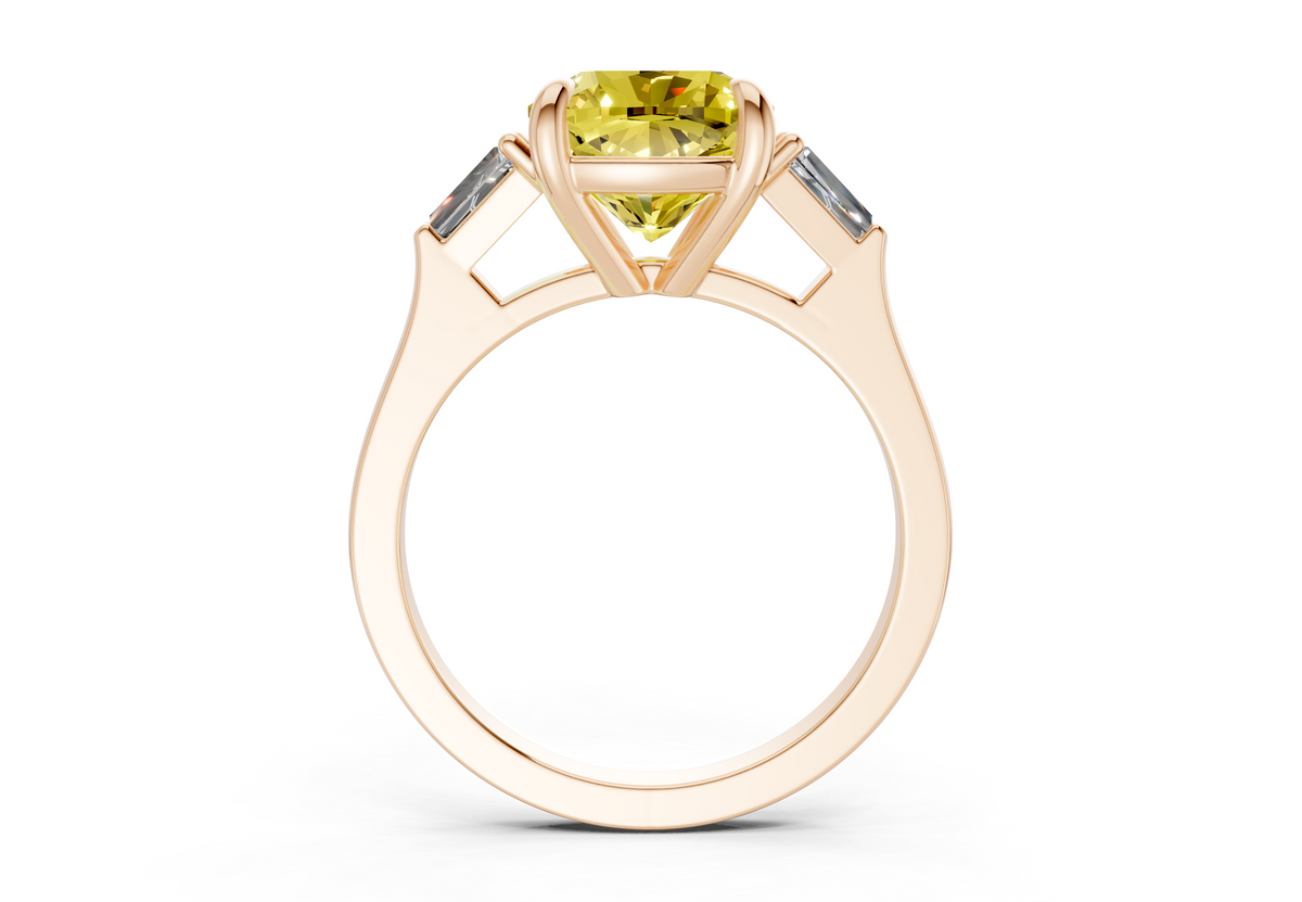 Isla Yellow Diamond Three Stone Cushion Square Cut 1.8mm Engagement Ring