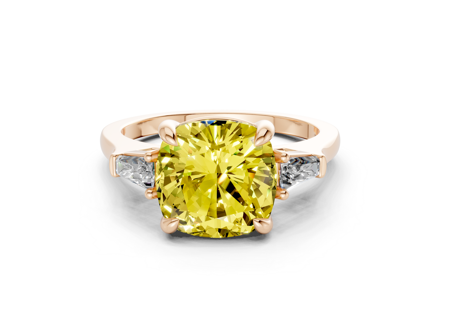 Isla Yellow Diamond Three Stone Cushion Square Cut 1.8mm Engagement Ring