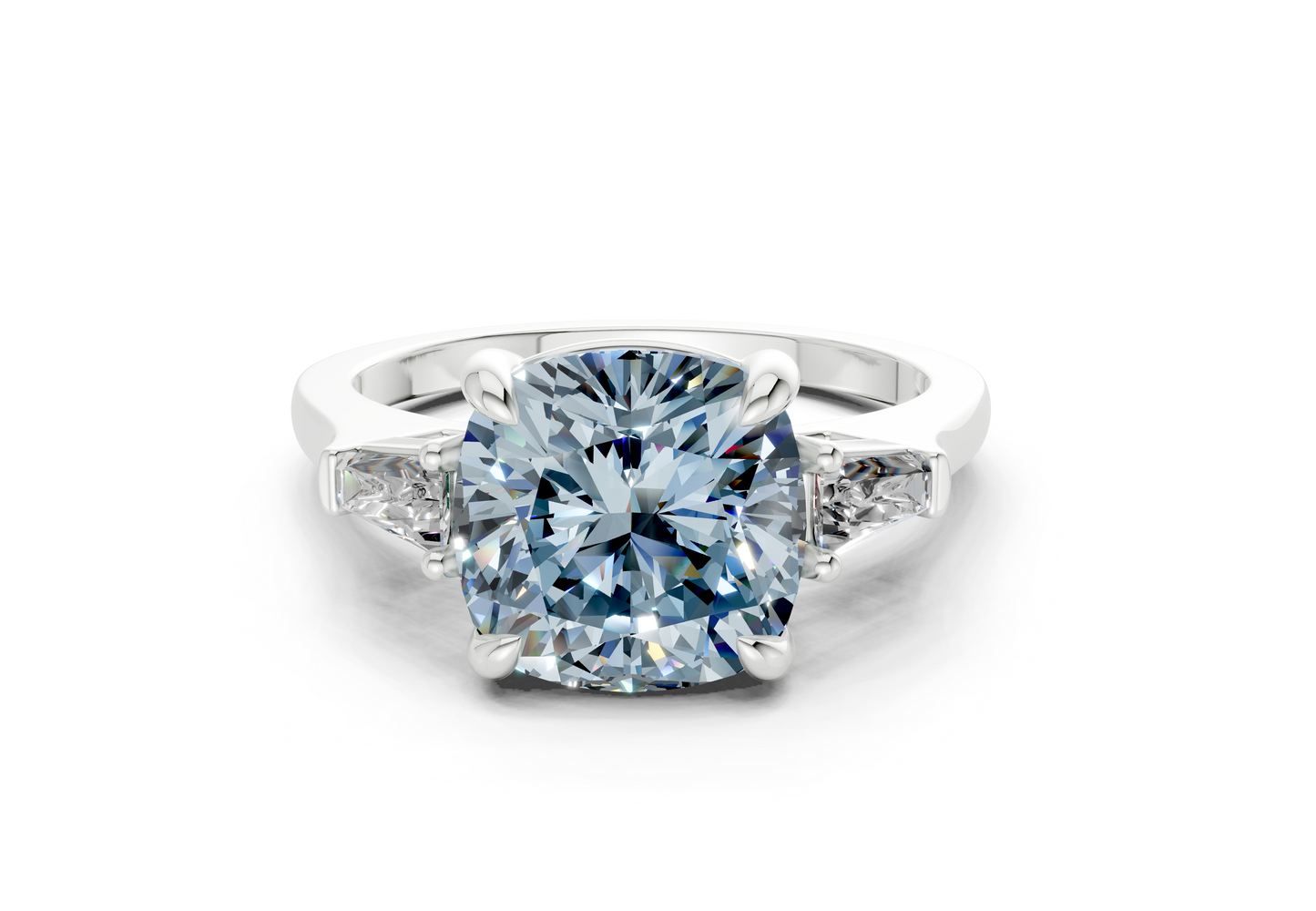 Isla Blue Diamond Three Stone Cushion Square Cut 1.8mm Engagement Ring