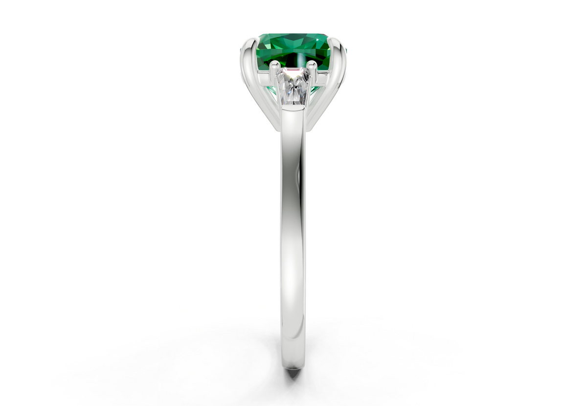 Isla Emerald Gemstone Three Stone Cushion Square Cut 1.8mm Engagement Ring