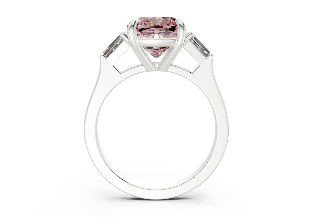 Isla Pink Diamond Three Stone Cushion Square Cut 1.8mm Engagement Ring