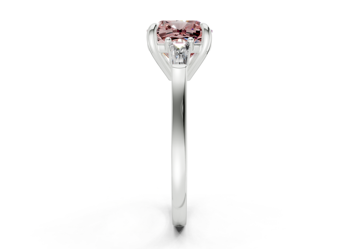 Isla Pink Diamond Three Stone Cushion Square Cut 1.8mm Engagement Ring