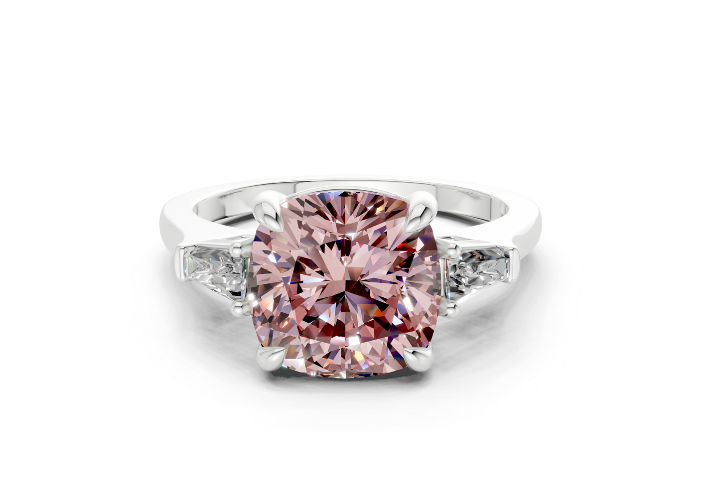 Isla Pink Diamond Three Stone Cushion Square Cut 1.8mm Engagement Ring