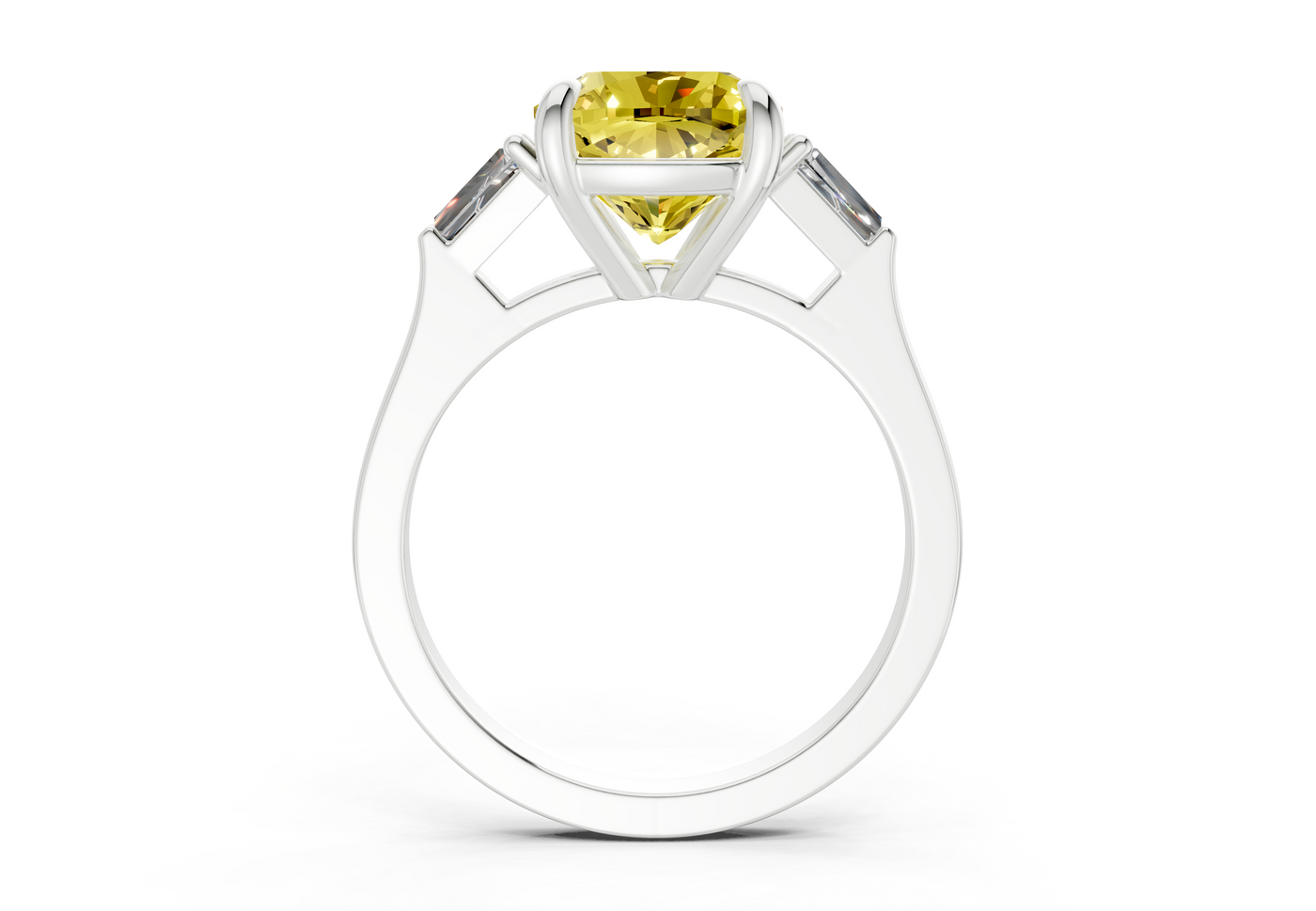 Isla Yellow Diamond Three Stone Cushion Square Cut 1.8mm Engagement Ring