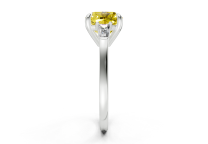 Isla Yellow Diamond Three Stone Cushion Square Cut 1.8mm Engagement Ring
