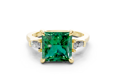 Isla Emerald Gemstone Three Stone Princess Cut 1.8mm Engagement Ring