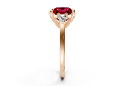 Isla Ruby Gemstone Three Stone Princess Cut 1.8mm Engagement Ring