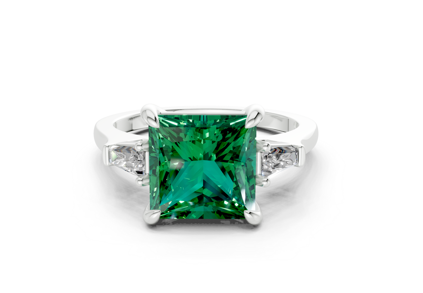 Isla Emerald Gemstone Three Stone Princess Cut 1.8mm Engagement Ring