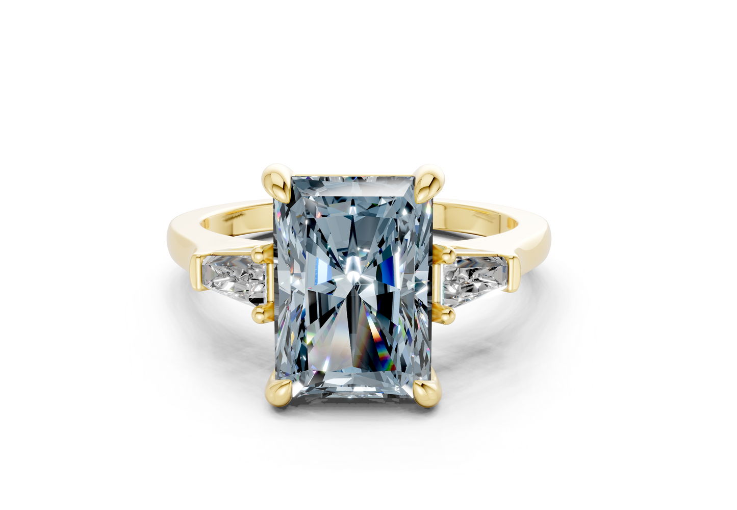Isla Blue Diamond Three Stone Radiant Cut 1.8mm Engagement Ring