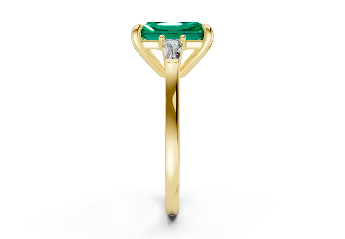 Isla Emerald Gemstone Three Stone Radiant Cut 1.8mm Engagement Ring