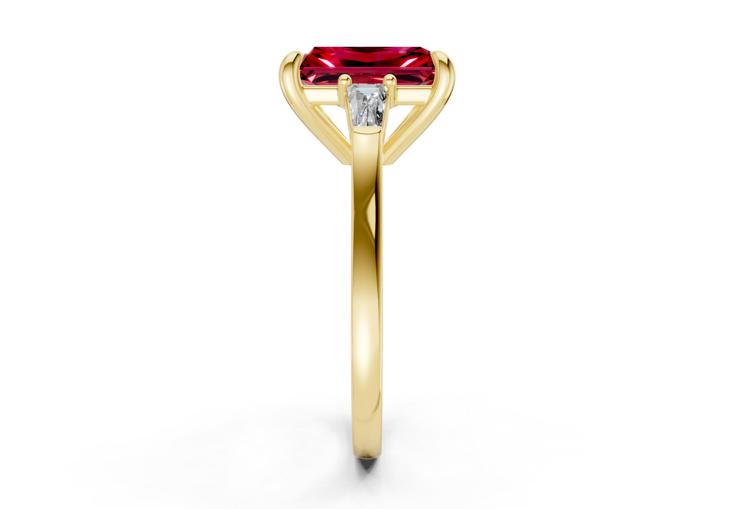 Isla Ruby Gemstone Three Stone Radiant Cut 1.8mm Engagement Ring