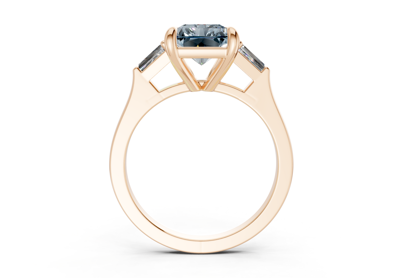 Isla Blue Diamond Three Stone Radiant Cut 1.8mm Engagement Ring