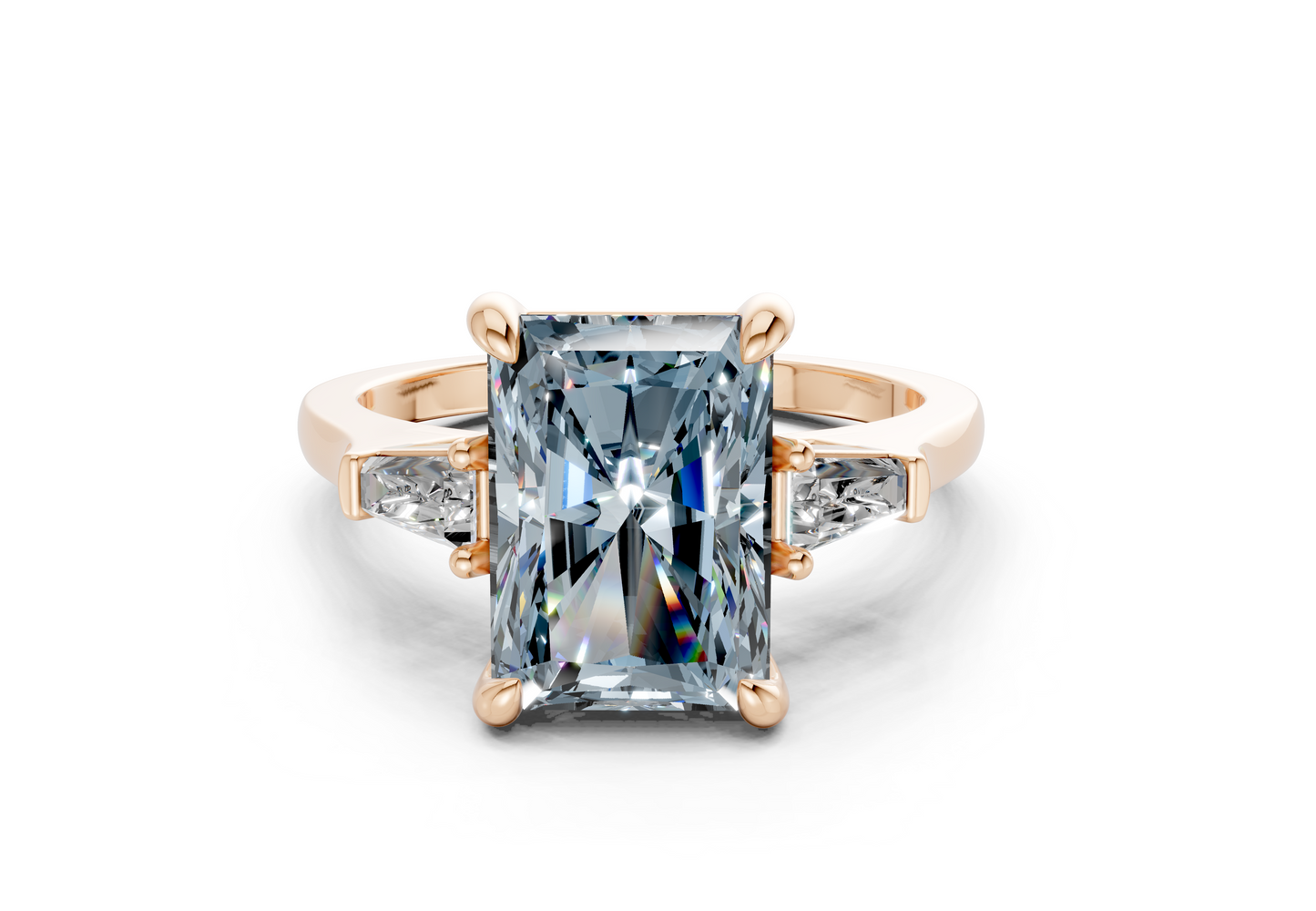 Isla Blue Diamond Three Stone Radiant Cut 1.8mm Engagement Ring