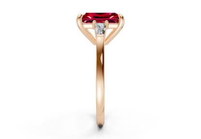 Isla Ruby Gemstone Three Stone Radiant Cut 1.8mm Engagement Ring