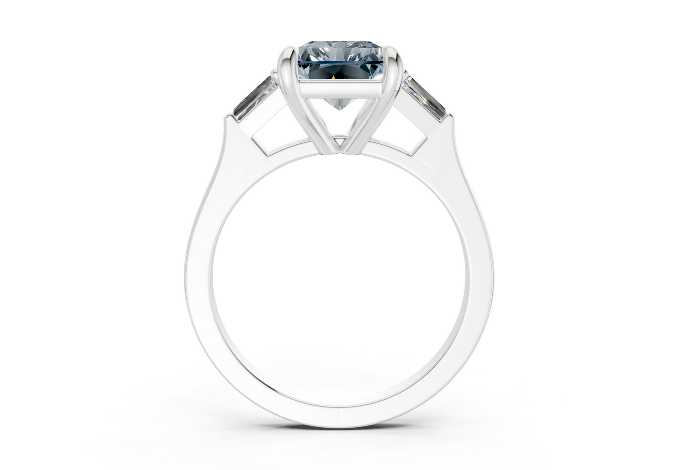 Isla Blue Diamond Three Stone Radiant Cut 1.8mm Engagement Ring
