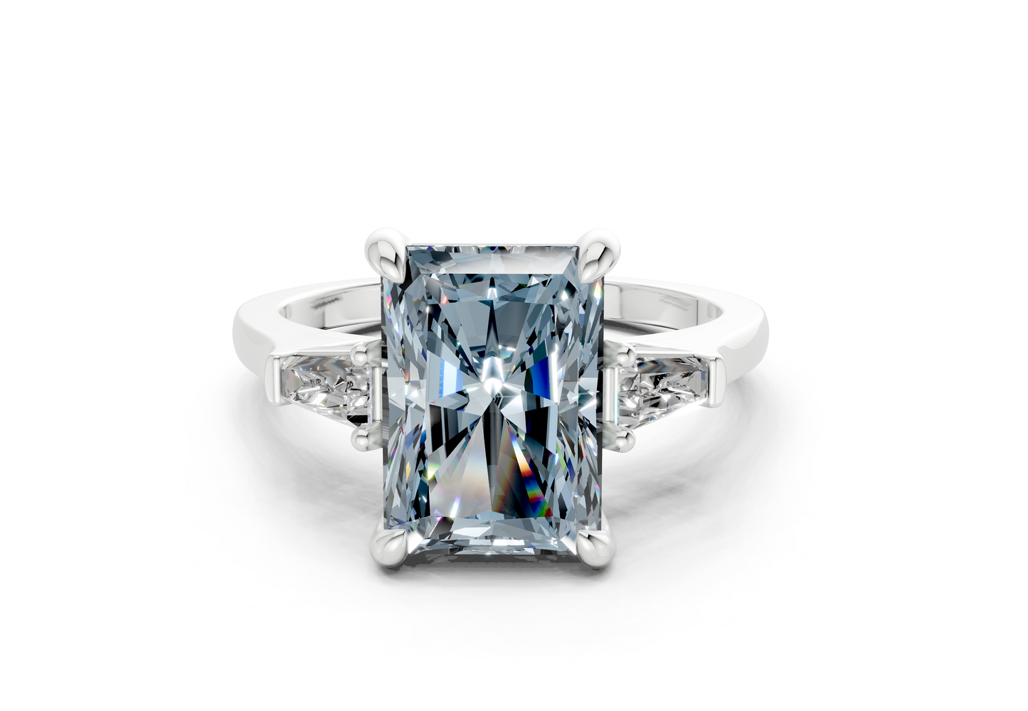 Isla Blue Diamond Three Stone Radiant Cut 1.8mm Engagement Ring