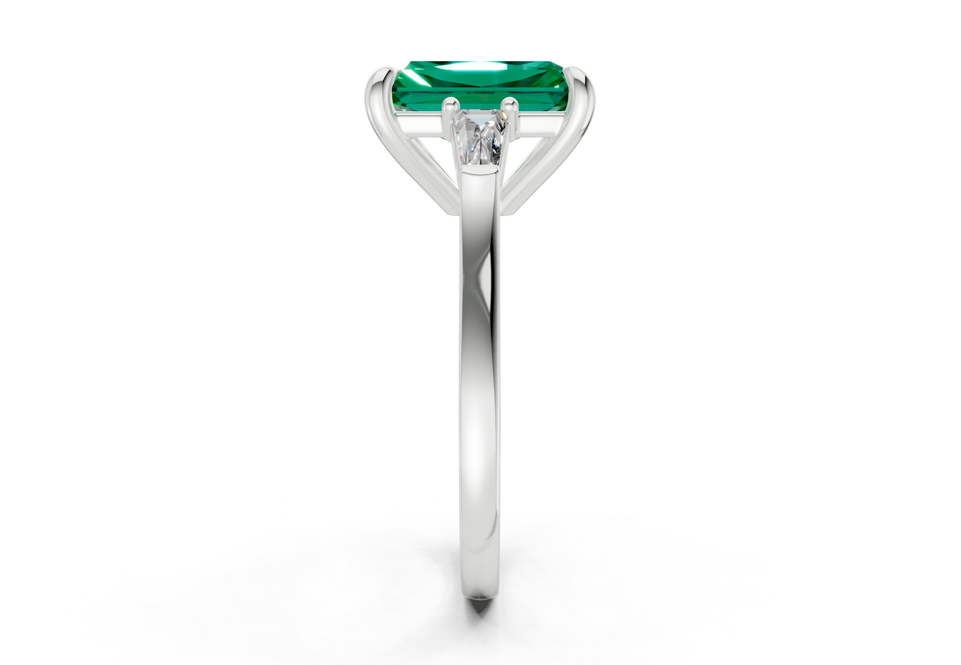 Isla Emerald Gemstone Three Stone Radiant Cut 1.8mm Engagement Ring