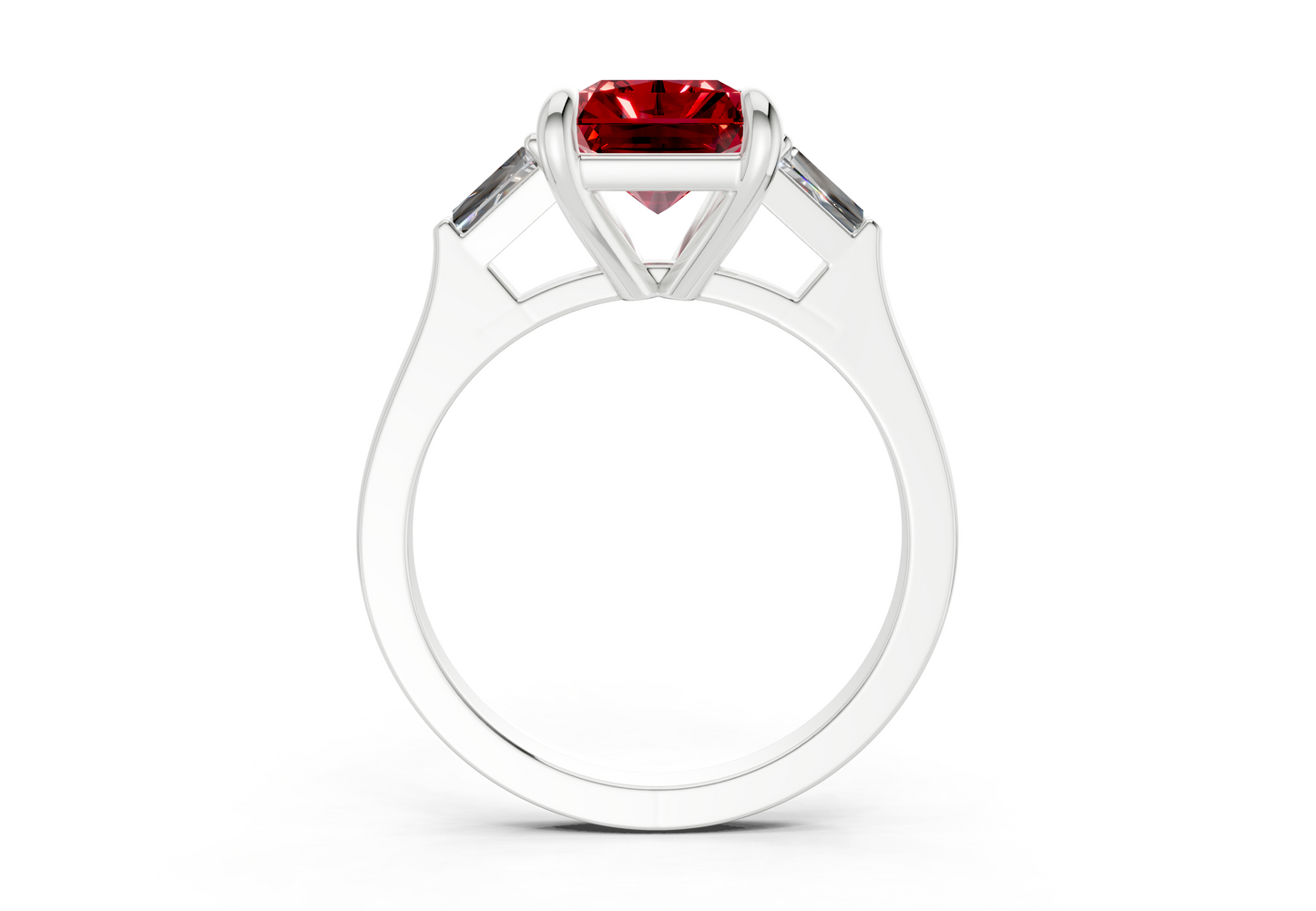 Isla Ruby Gemstone Three Stone Radiant Cut 1.8mm Engagement Ring