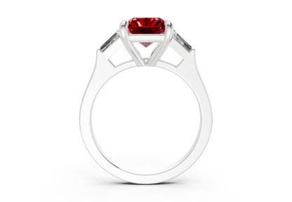 Isla Ruby Gemstone Three Stone Radiant Cut 1.8mm Engagement Ring