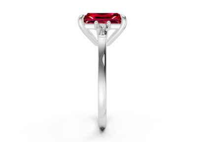 Isla Ruby Gemstone Three Stone Radiant Cut 1.8mm Engagement Ring