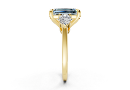 Vine Blue Diamond Three Stone Emerald Cut 1.8mm Engagement Ring