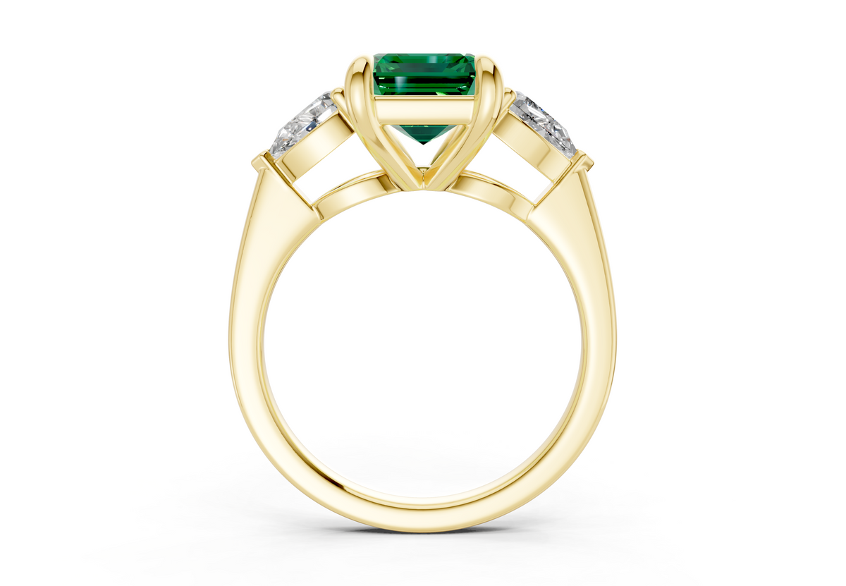 Vine Emerald Gemstone Three Stone Emerald Cut 1.8mm Engagement Ring