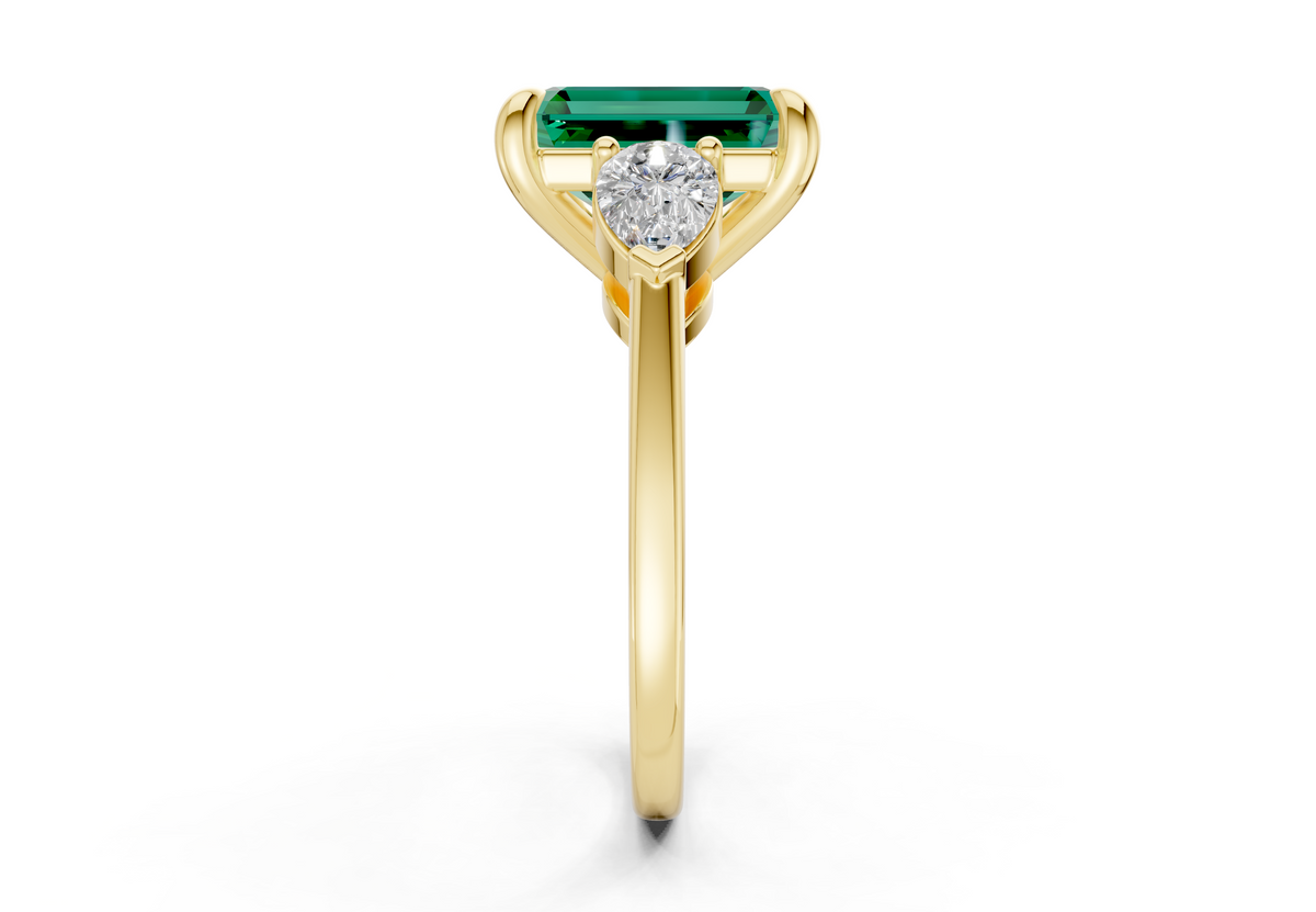 Vine Emerald Gemstone Three Stone Emerald Cut 1.8mm Engagement Ring