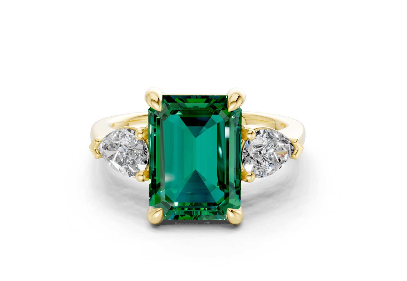 Vine Emerald Gemstone Three Stone Emerald Cut 1.8mm Engagement Ring