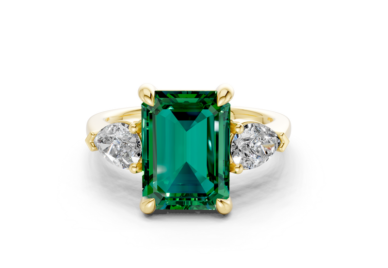 Vine Emerald Gemstone Three Stone Emerald Cut 1.8mm Engagement Ring