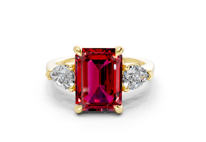 Vine Ruby Gemstone Three Stone Emerald Cut 1.8mm Engagement Ring