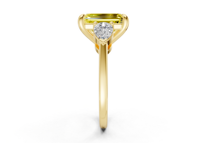 Vine Yellow Diamond Three Stone Emerald Cut 1.8mm Engagement Ring