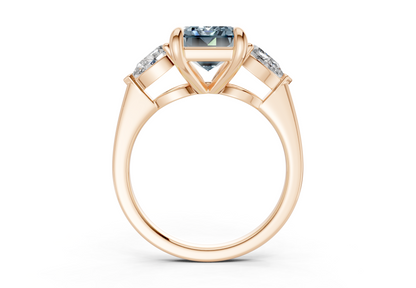 Vine Blue Diamond Three Stone Emerald Cut 1.8mm Engagement Ring