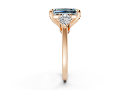 Vine Blue Diamond Three Stone Emerald Cut 1.8mm Engagement Ring