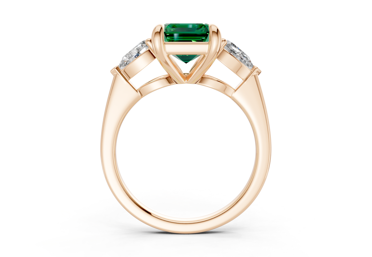 Vine Emerald Gemstone Three Stone Emerald Cut 1.8mm Engagement Ring