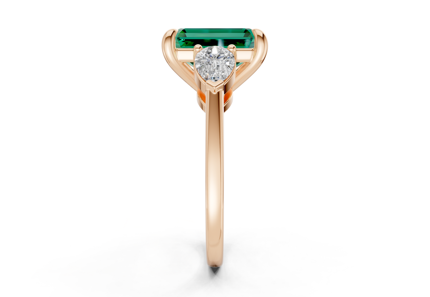 Vine Emerald Gemstone Three Stone Emerald Cut 1.8mm Engagement Ring