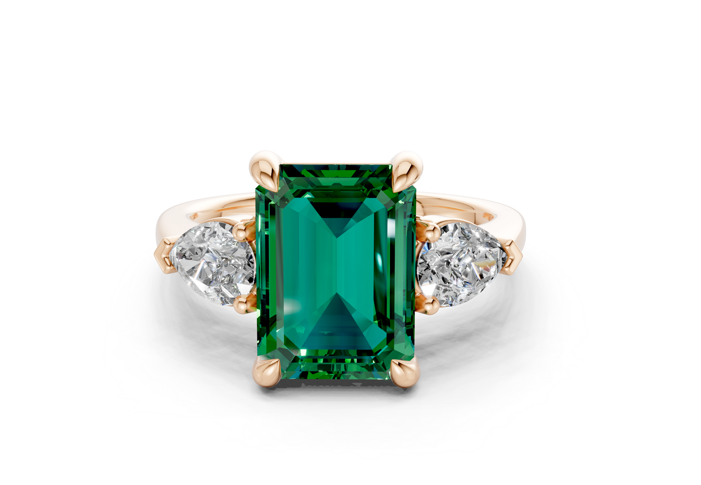 Vine Emerald Gemstone Three Stone Emerald Cut 1.8mm Engagement Ring