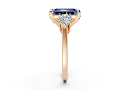Vine Sapphire Gemstone Three Stone Emerald Cut 1.8mm Engagement Ring