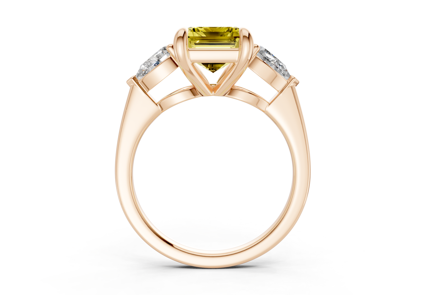 Vine Yellow Diamond Three Stone Emerald Cut 1.8mm Engagement Ring