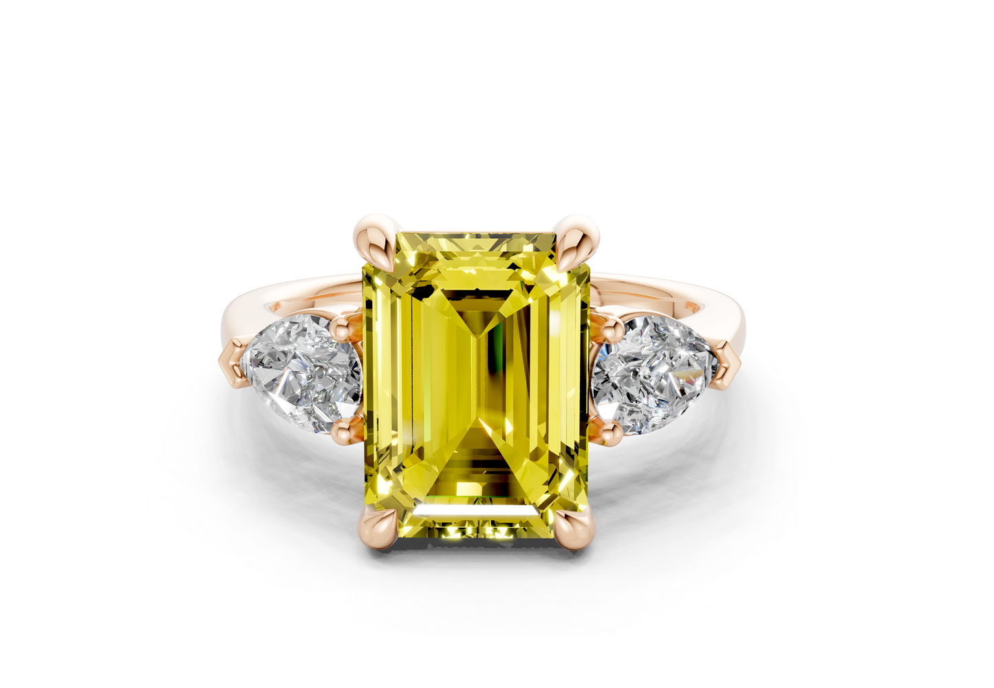Vine Yellow Diamond Three Stone Emerald Cut 1.8mm Engagement Ring