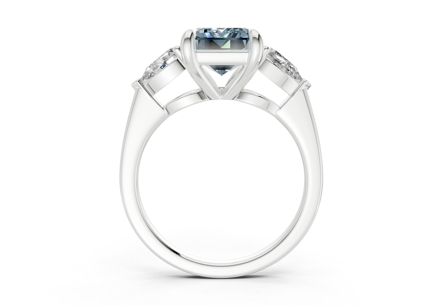 Vine Blue Diamond Three Stone Emerald Cut 1.8mm Engagement Ring