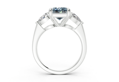 Vine Blue Diamond Three Stone Emerald Cut 1.8mm Engagement Ring