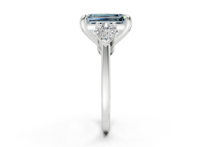Vine Blue Diamond Three Stone Emerald Cut 1.8mm Engagement Ring