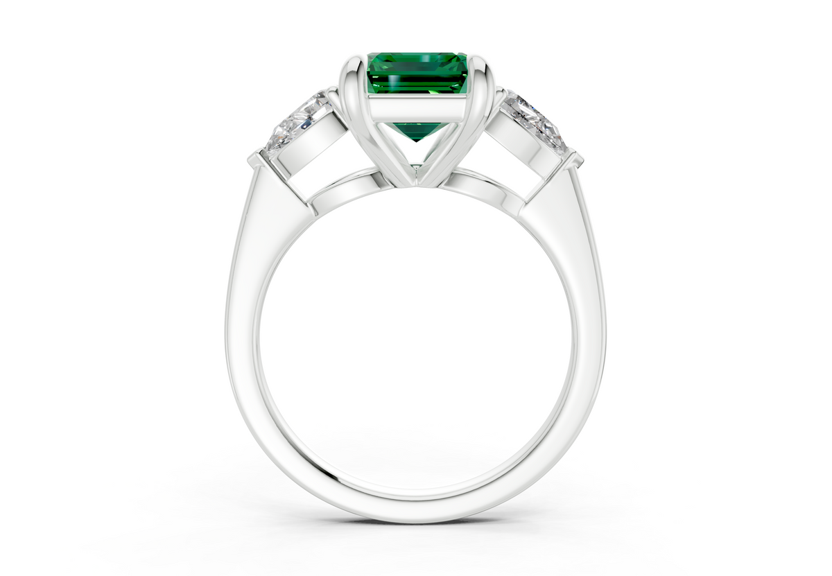 Vine Emerald Gemstone Three Stone Emerald Cut 1.8mm Engagement Ring