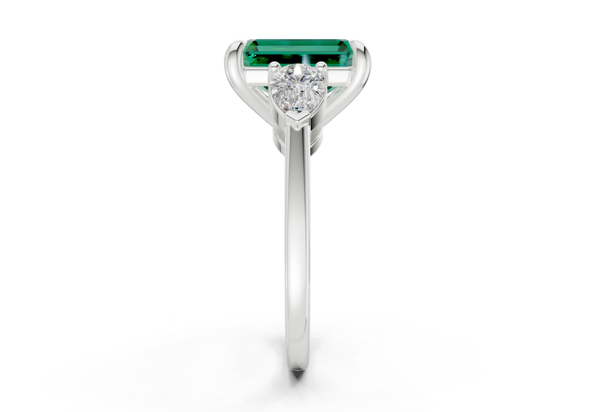 Vine Emerald Gemstone Three Stone Emerald Cut 1.8mm Engagement Ring