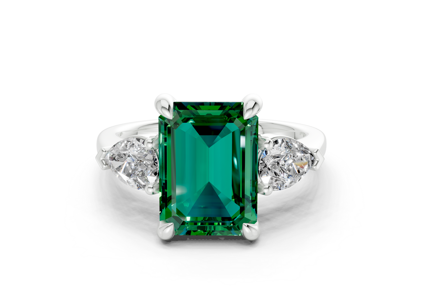 Vine Emerald Gemstone Three Stone Emerald Cut 1.8mm Engagement Ring
