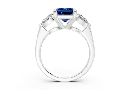 Vine Sapphire Gemstone Three Stone Emerald Cut 1.8mm Engagement Ring