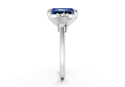 Vine Sapphire Gemstone Three Stone Emerald Cut 1.8mm Engagement Ring