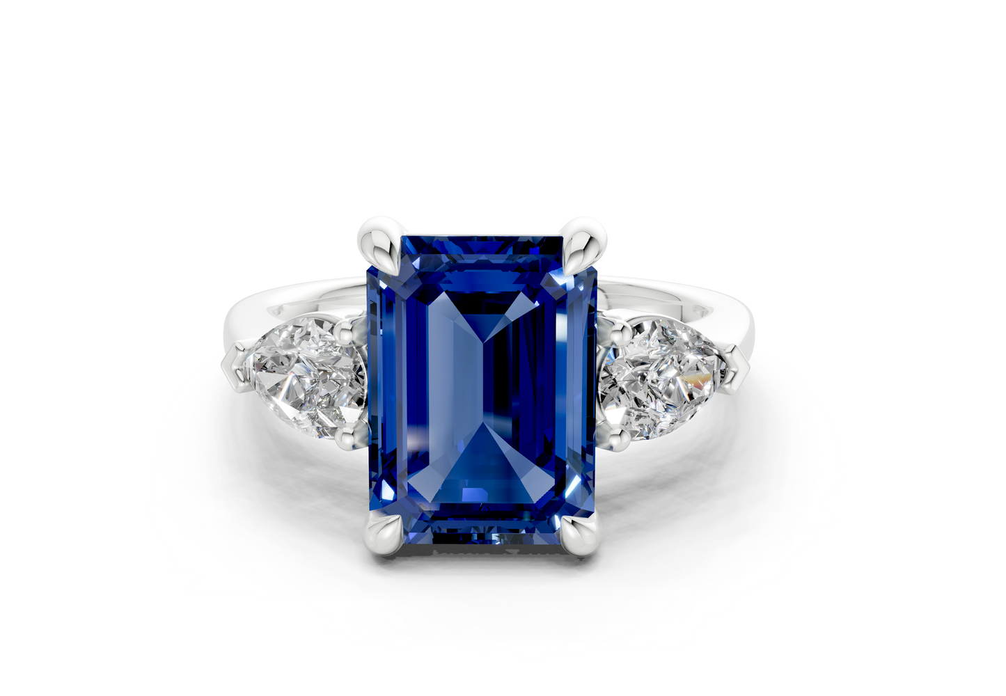 Vine Sapphire Gemstone Three Stone Emerald Cut 1.8mm Engagement Ring