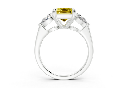 Vine Yellow Diamond Three Stone Emerald Cut 1.8mm Engagement Ring